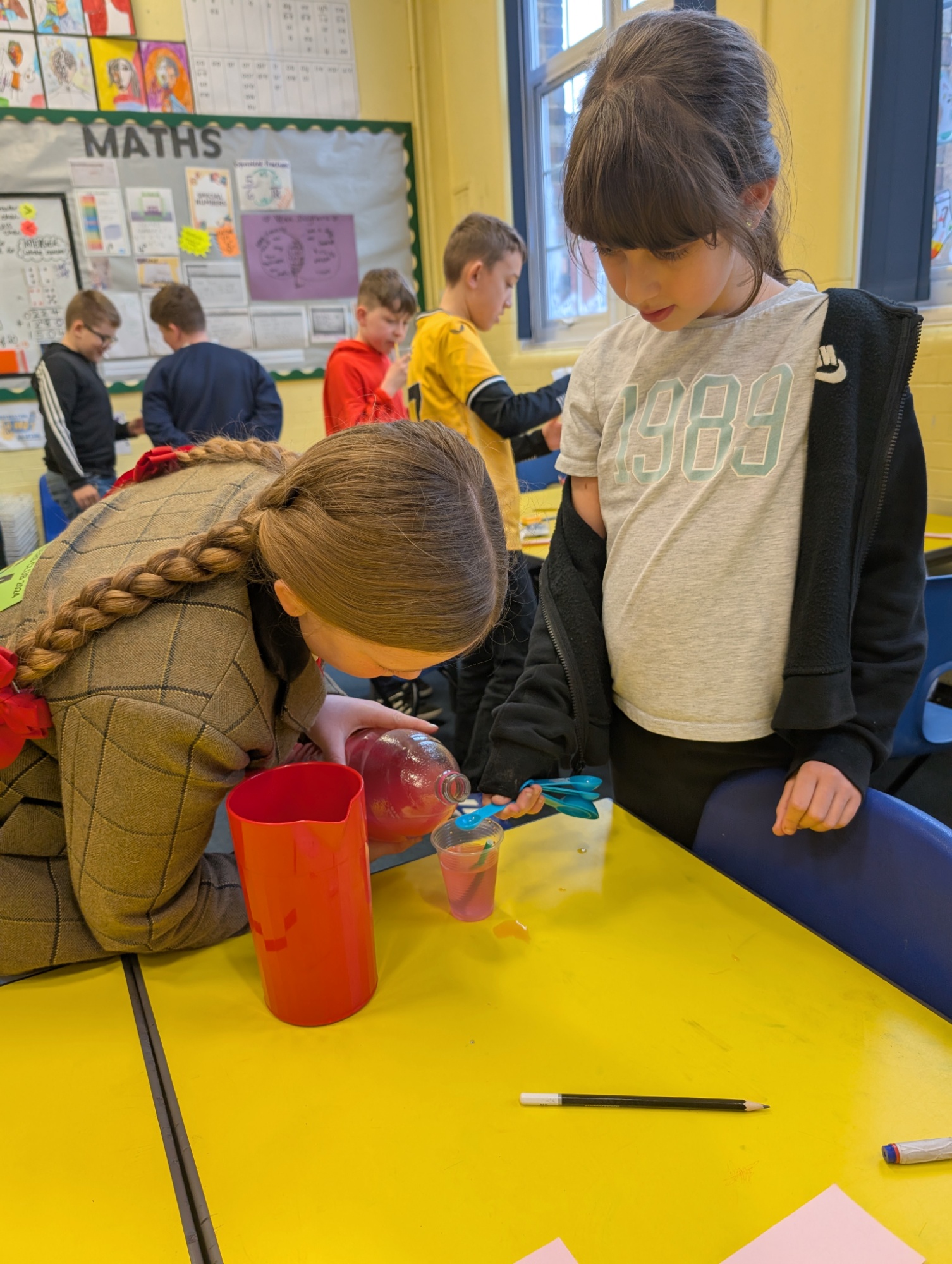 Children measuring liquids