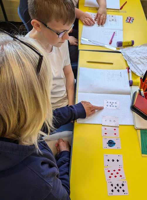 Children using cards in Maths